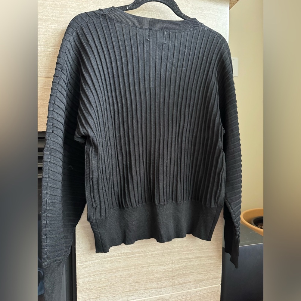Black Ribbed Cardigan Sweater - Picture 4 of 5